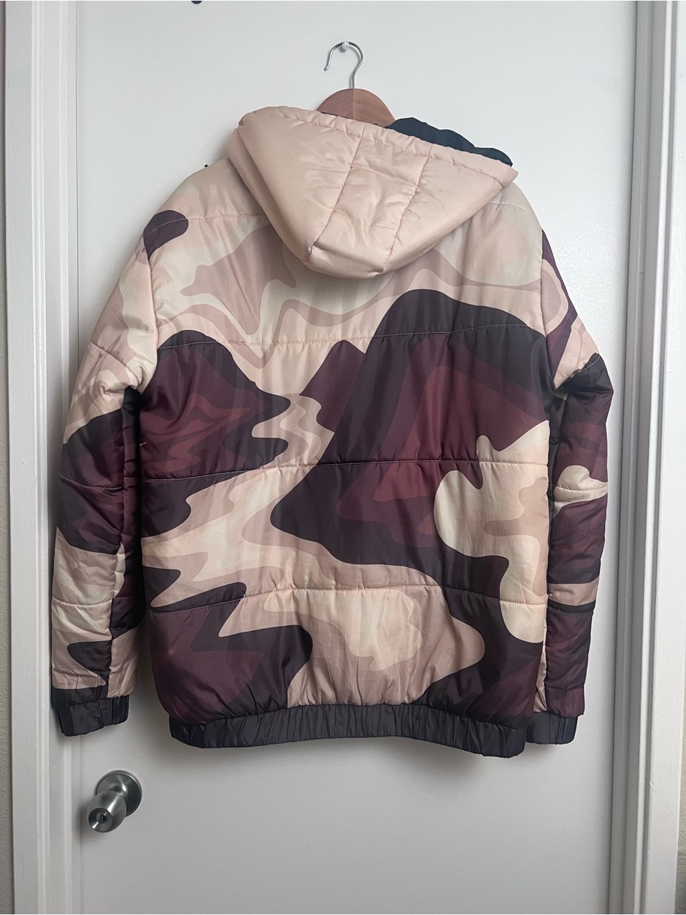 Reason NYC Hooded Camo Puffer Jacket Beige Brown Streetwear Large - Picture 7 of 8